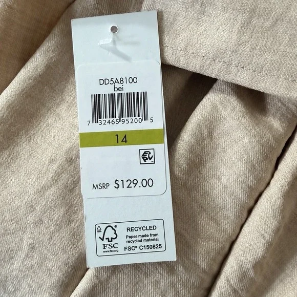 NWT DKNY Collared Button Tan Shirtdress Long sleeve collar -Removable belt Large - Picture 11 of 11